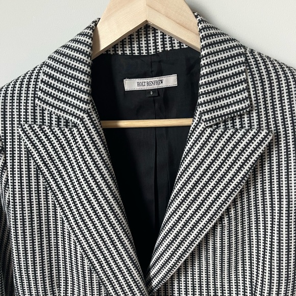Black and White Blazer Cropped Holt Renfrew Stripes Academia Preppy Jacket Sz 8 - Picture 4 of 11